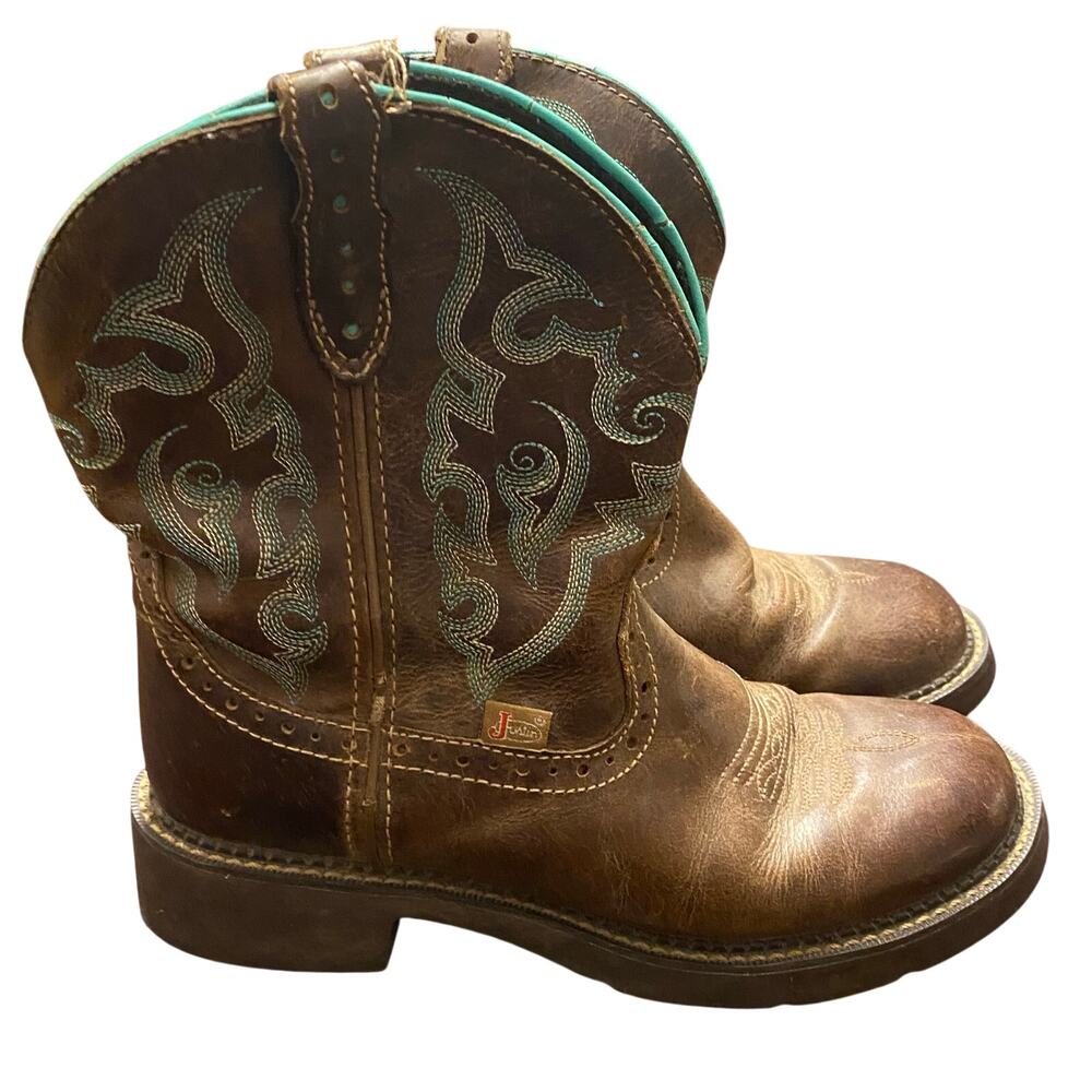 Justin Gypsy L9606 Brown Turquoise Leather Western Cowboy Boots 8.5 B Country